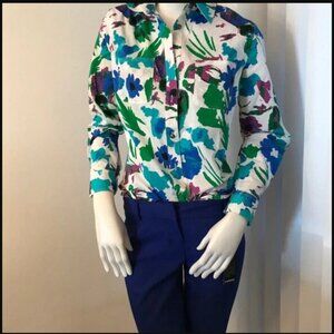 Wendy Williams Floral Button Down Shirt - Blue, Green, Purple Sz Small